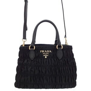 Prada Tessuto Gaufre convertible tote pleated leather trim Black